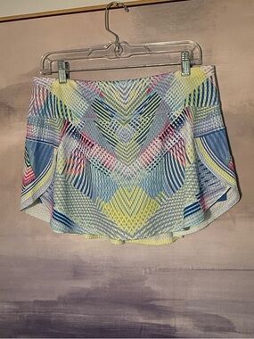 Lucky in Love Multicolor Geometric Athletic Tennis Skirt - Blue, Yellow, Pink